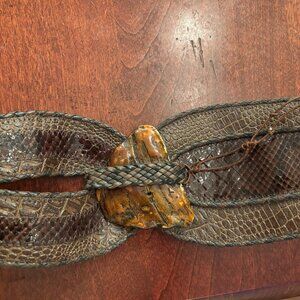 Brown Leather Belt with Resin Center Stone, Tie at waist, 41" in length.